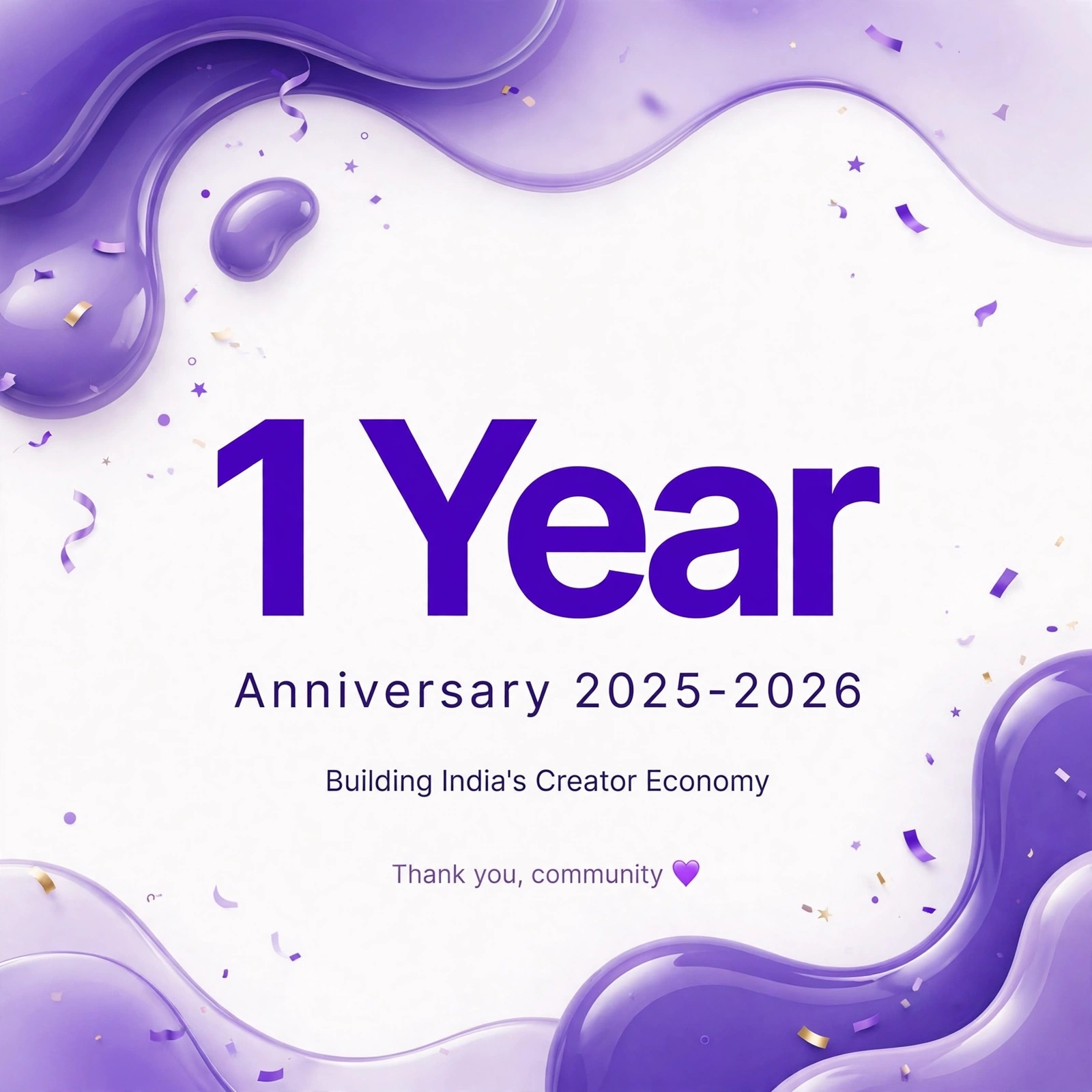 Qxel turns one — celebration banner with confetti and storefront icons